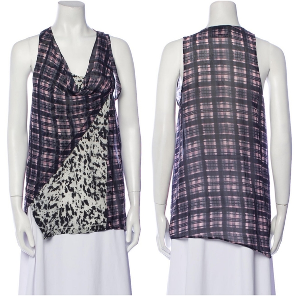 3.1 Phillip Lim Mixed Print Silk Draped Button Wrap Sleeveless Blouse Size 6 - Picture 1 of 12